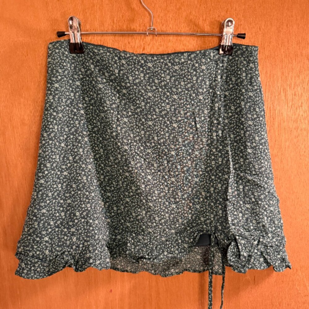 Green Floral Mini Skirt (Adjustable Length) - Size M